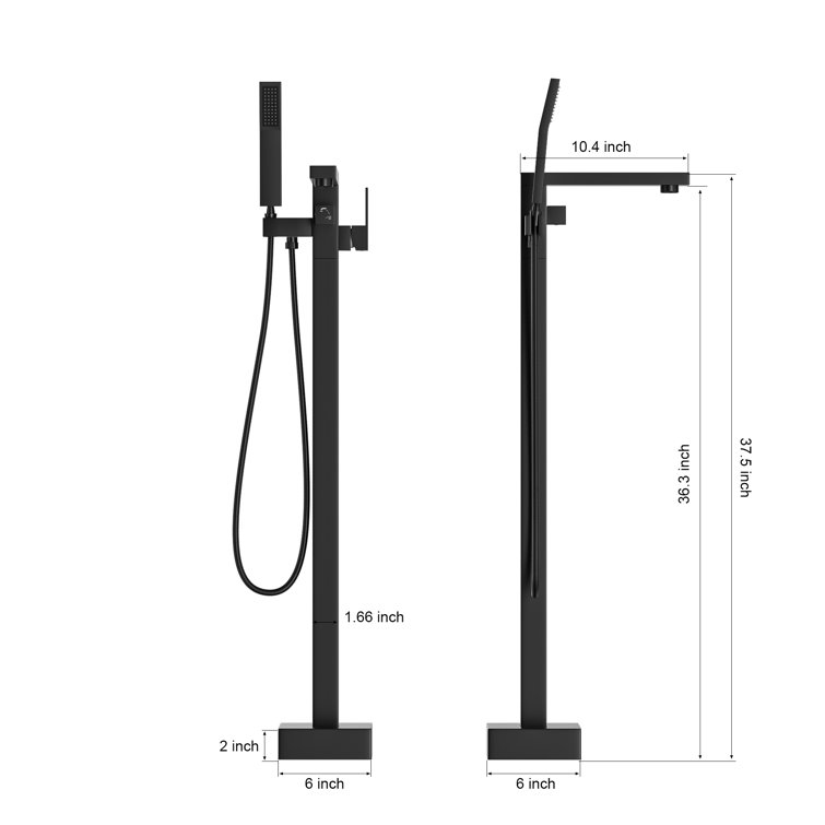 Matte Black Brass Floor-Mounted Freestanding Tub Filler