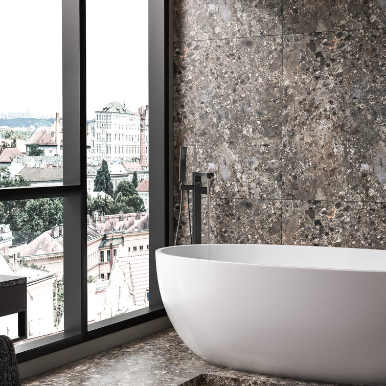Matte Black Brass Floor-Mounted Freestanding Tub Filler
