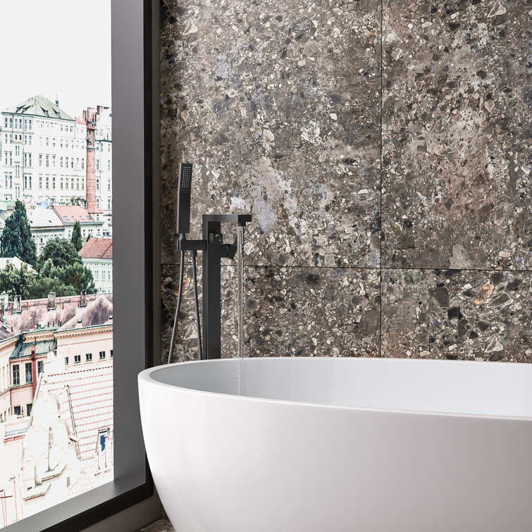 Matte Black Brass Floor-Mounted Freestanding Tub Filler