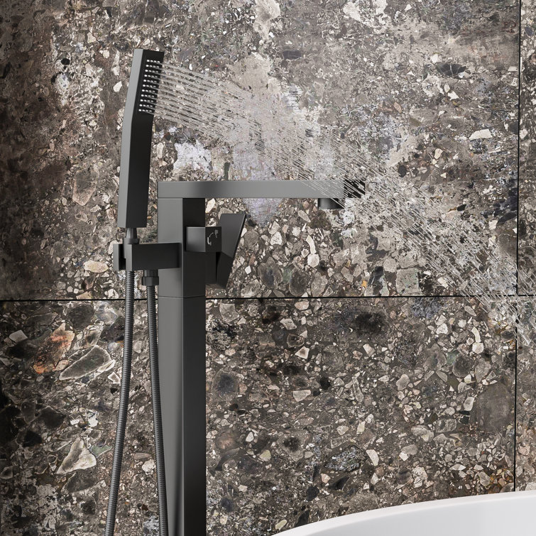 Matte Black Brass Floor-Mounted Freestanding Tub Filler
