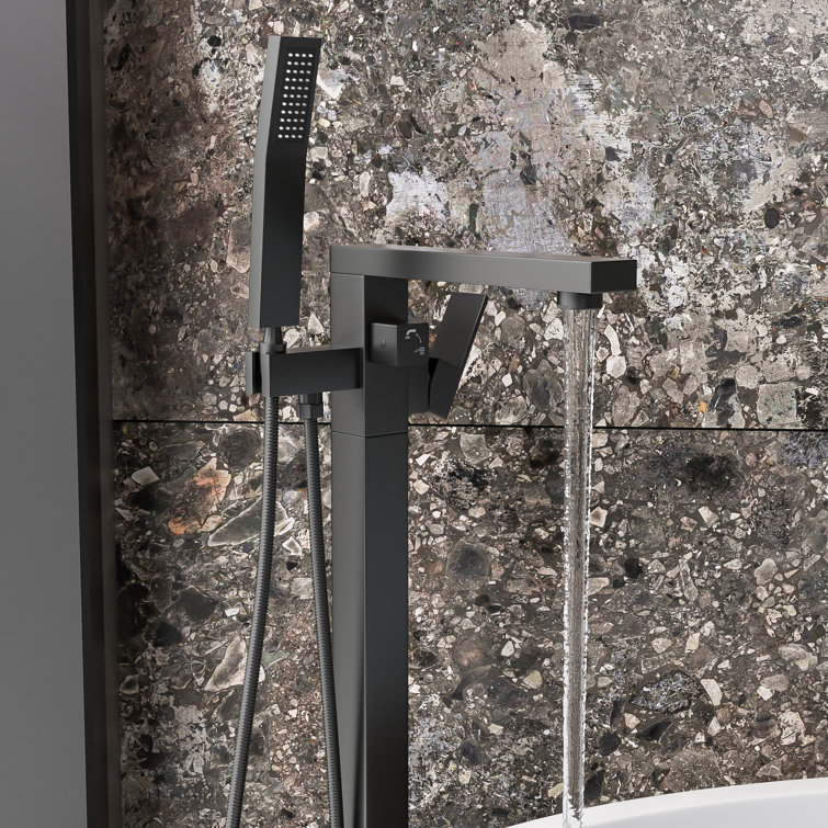 Matte Black Brass Floor-Mounted Freestanding Tub Filler