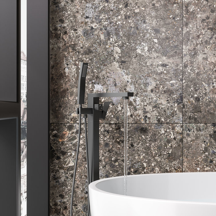 Matte Black Brass Floor-Mounted Freestanding Tub Filler