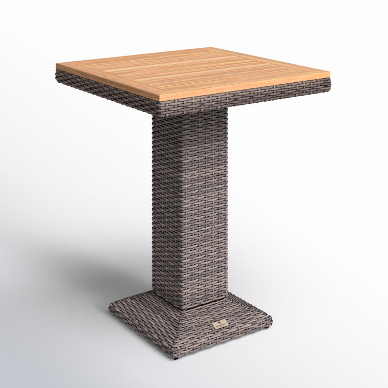 Natural Teak and Gray HDPE Wicker Square Bar Table