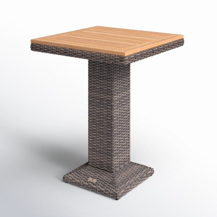 Natural Teak and Gray HDPE Wicker Square Bar Table