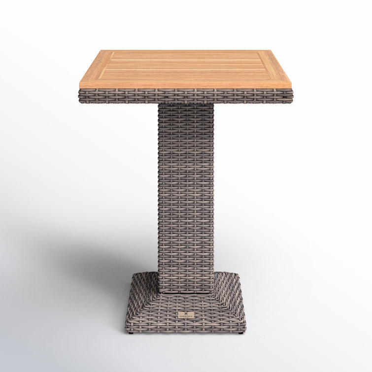 Natural Teak and Gray HDPE Wicker Square Bar Table