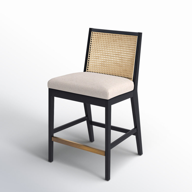 Savile Flax and Brushed Ebony Cane Counter Stool with Brass Kickplate