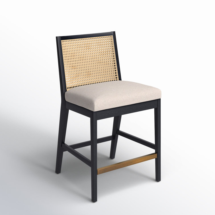 Savile Flax and Brushed Ebony Cane Counter Stool with Brass Kickplate