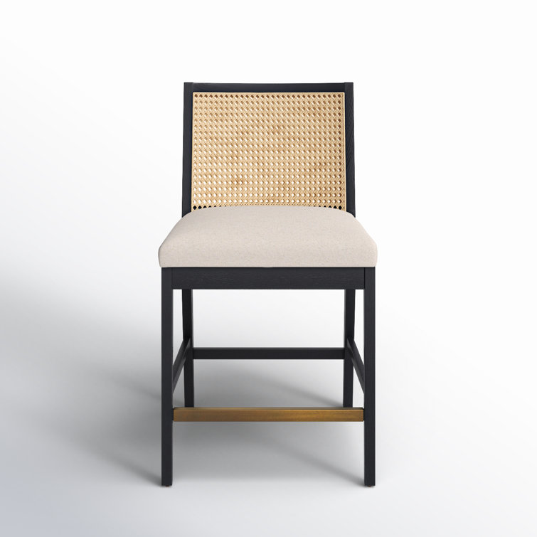 Savile Flax and Brushed Ebony Cane Counter Stool with Brass Kickplate