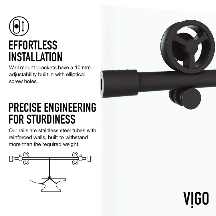 Cass 68" Frameless Sliding Shower Door with Matte Black Hardware