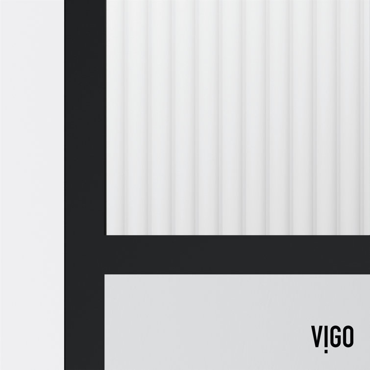 Essex Matte Black 34" x 74" Framed Fluted Glass Shower Screen