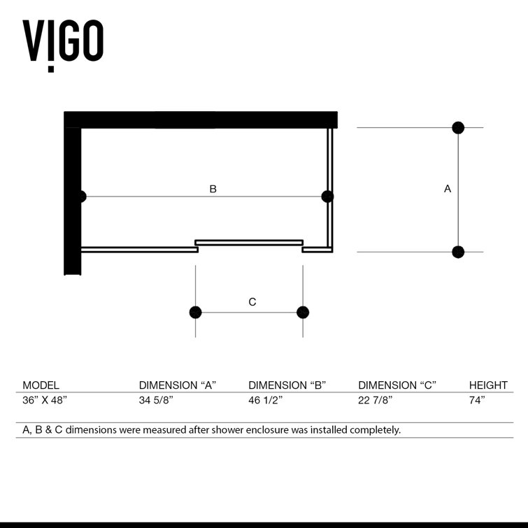 Winslow 46" W x 34" D x 74" H Sliding Frameless Shower Enclosure with 3/8Clear Glass