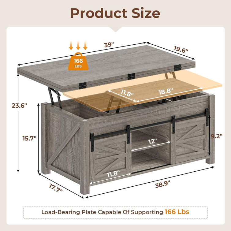 Walnut Rectangular Lift-Top Coffee Table with Sliding Barn Doors
