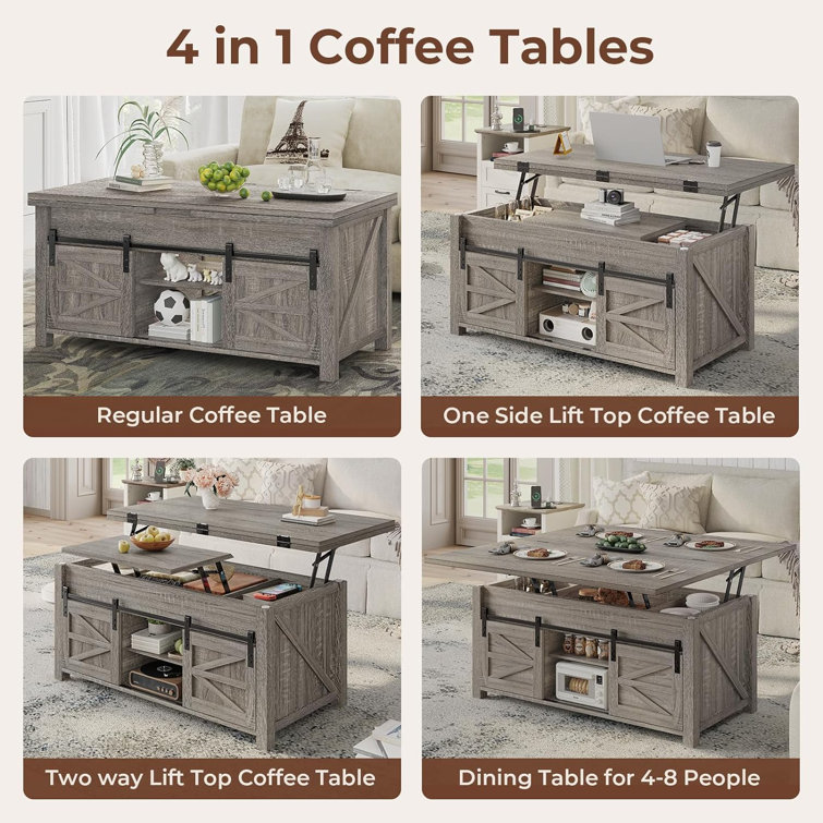 Walnut Rectangular Lift-Top Coffee Table with Sliding Barn Doors