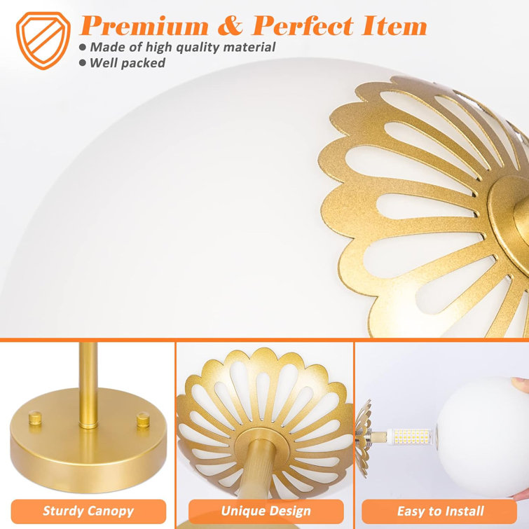 Mid-Century Modern Brass 3-Light Frosted Glass Chandelier