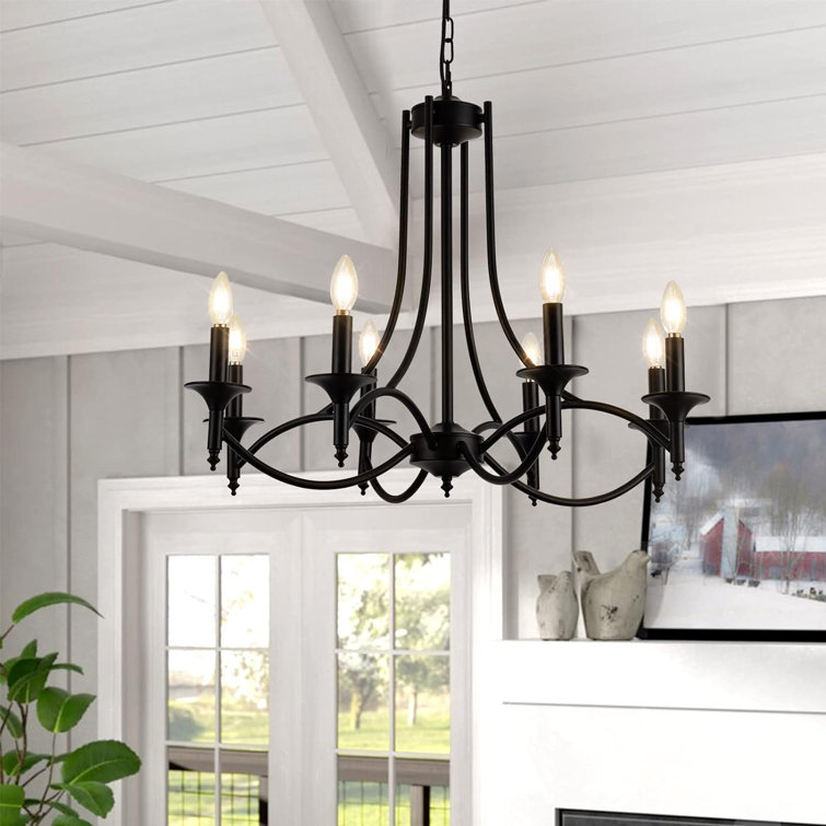 Matte Black 8-Light Industrial Candle Chandelier