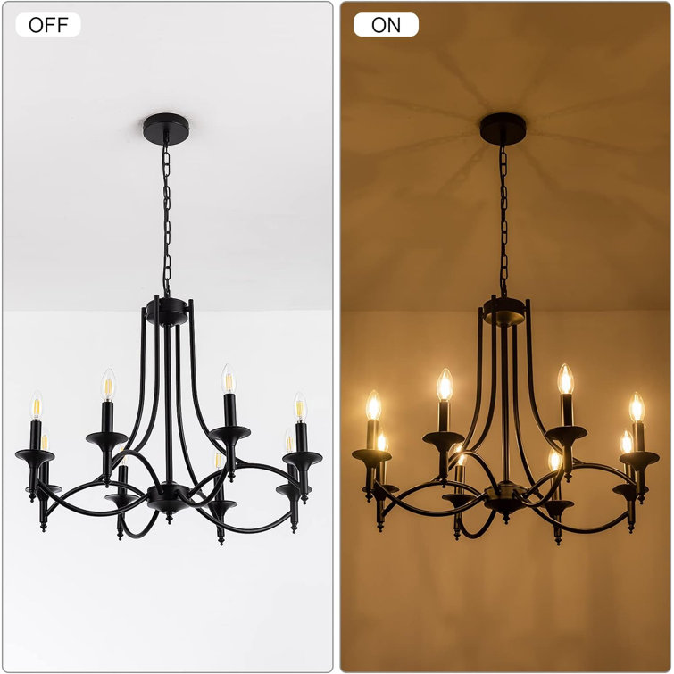 Matte Black 8-Light Industrial Candle Chandelier