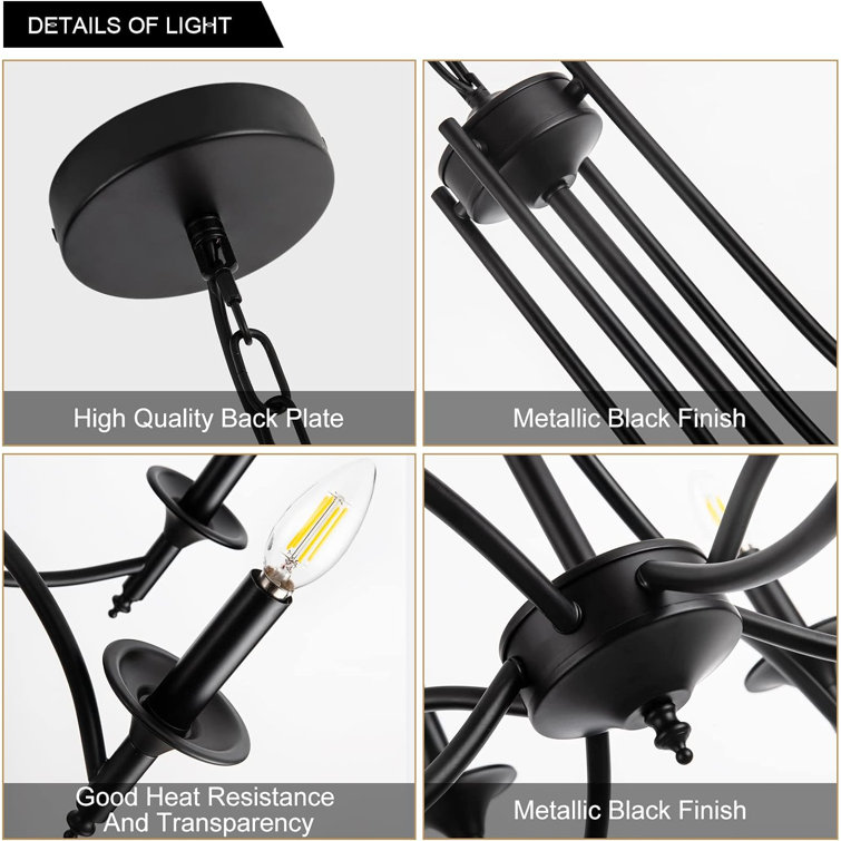 Matte Black 8-Light Industrial Candle Chandelier