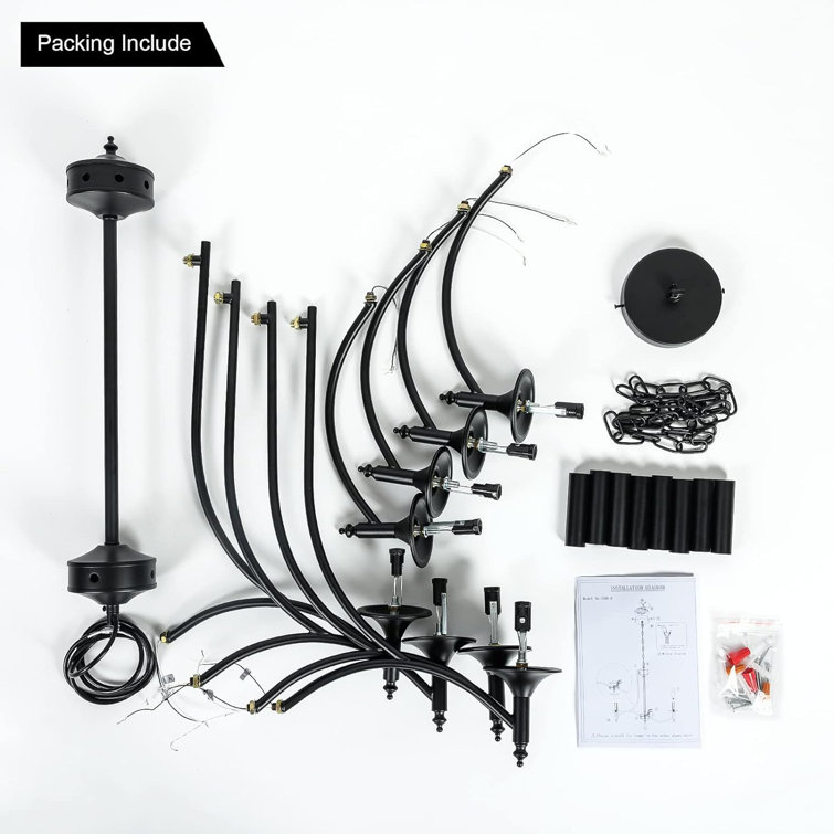 Matte Black 8-Light Industrial Candle Chandelier