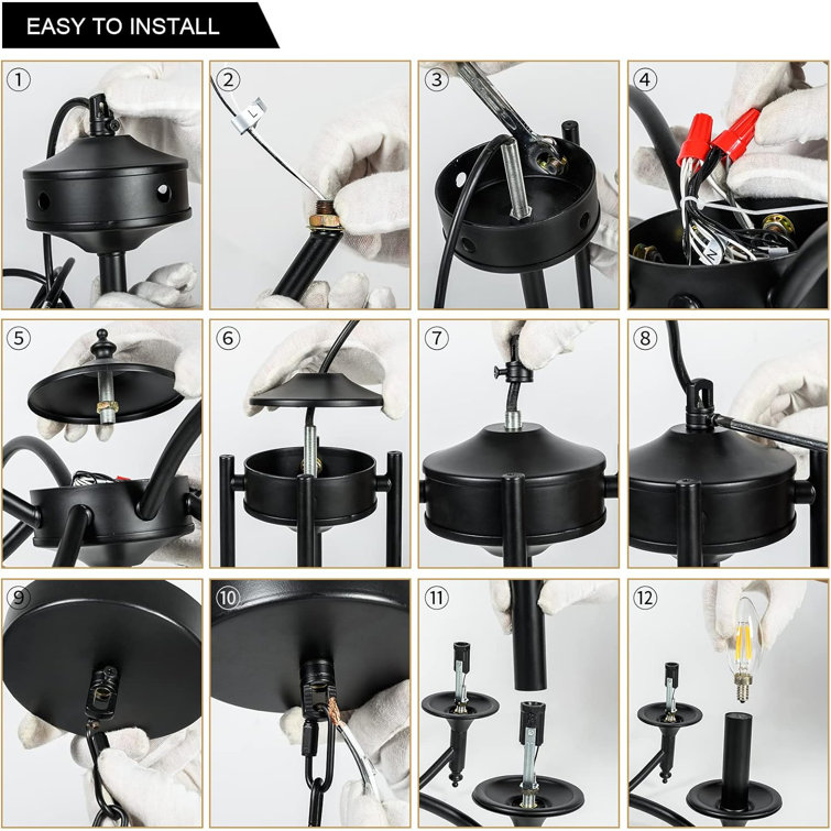 Matte Black 8-Light Industrial Candle Chandelier