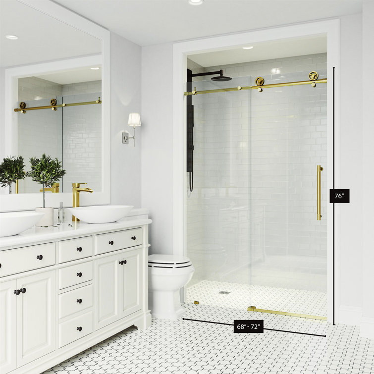 Matte Brushed Gold Frameless Sliding Shower Door with Clear Glass