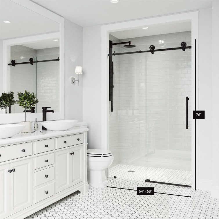 Cass 68" Frameless Sliding Shower Door with Matte Black Hardware