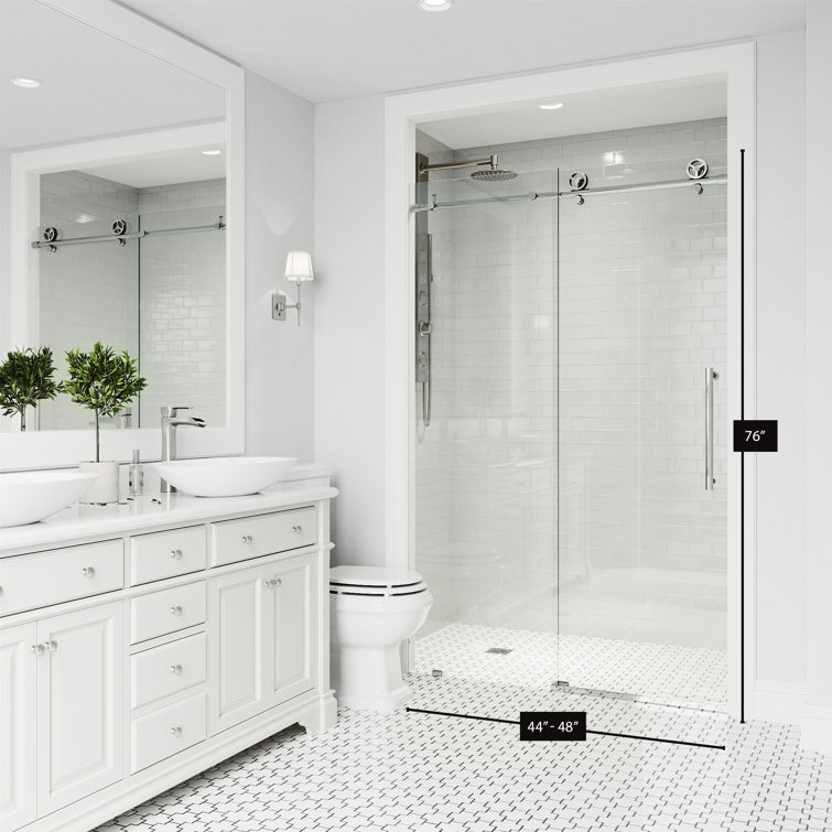 Cass 76" High Chrome Frameless Sliding Shower Door with Clear Glass