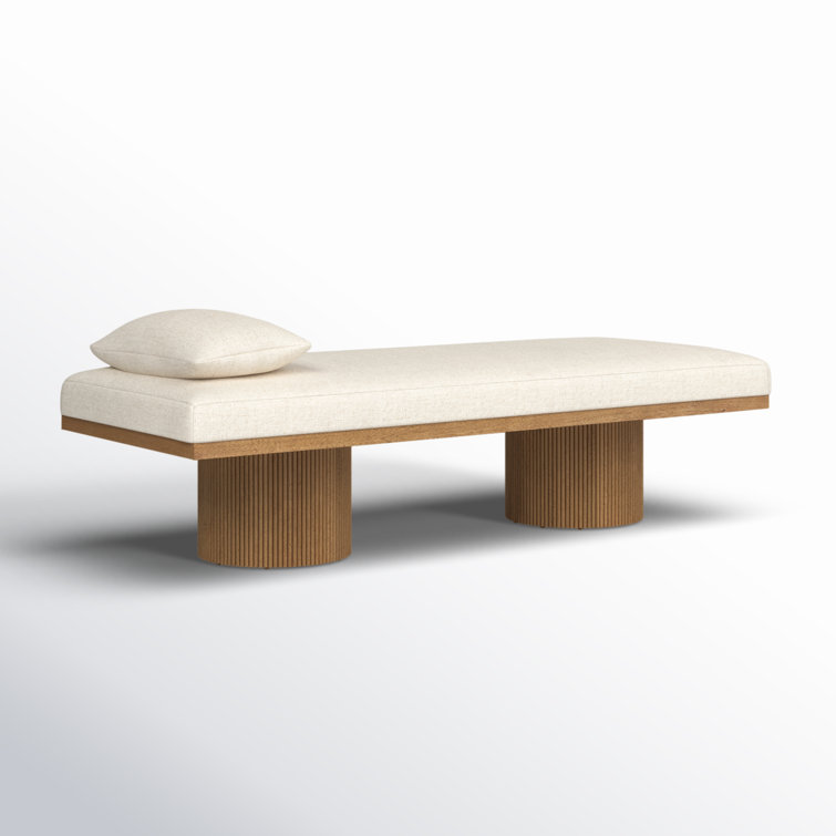 Mid-Century Honey Reeded Legs Cream Chaise Lounger
