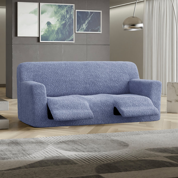 Blue Stretchable Microfiber Recliner Sofa Slipcover