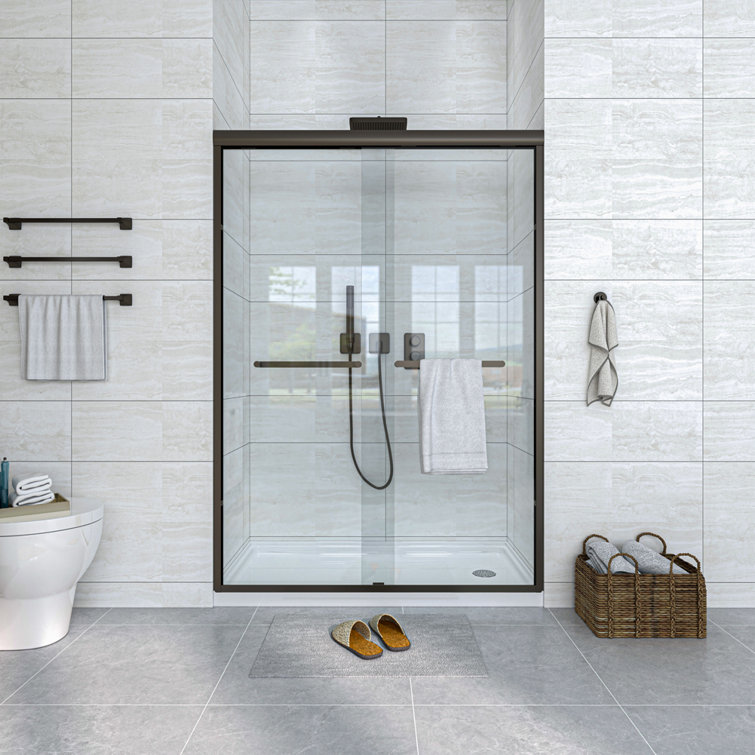 60'' Oil Rubbed Bronze Sliding Shower Door with Clear Glass