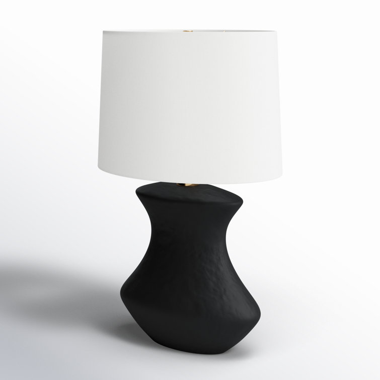 Rough Black Ceramic Table Lamp with White Linen Shade