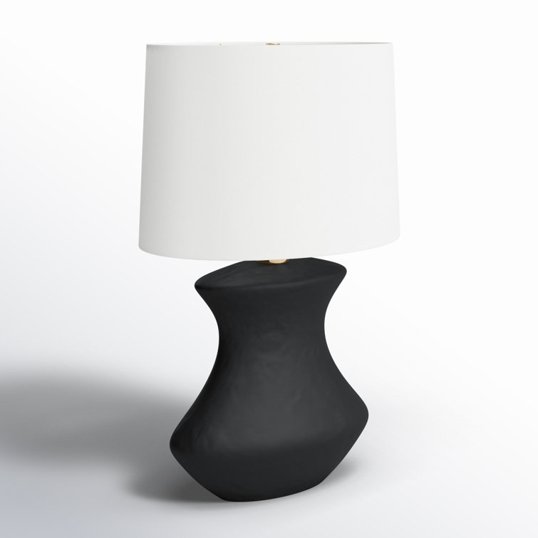 Rough Black Ceramic Table Lamp with White Linen Shade
