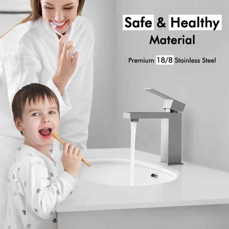 Brushed Stainless Steel Single Handle Waterfall Bathroom Faucet