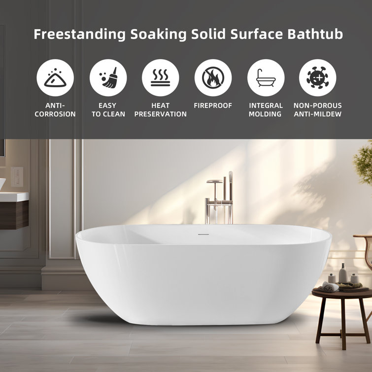 59'' Matte White Acrylic Freestanding Soaking Bathtub