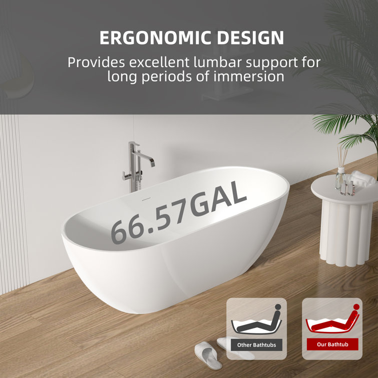59'' Matte White Acrylic Freestanding Soaking Bathtub
