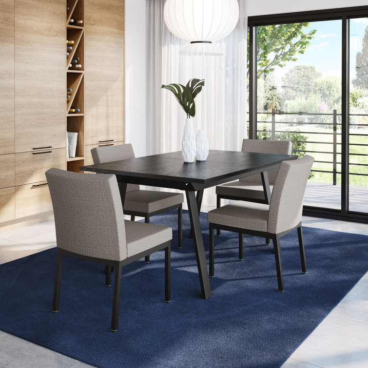Reaves Black Laminate Dining Table with Silver Gray Chairs