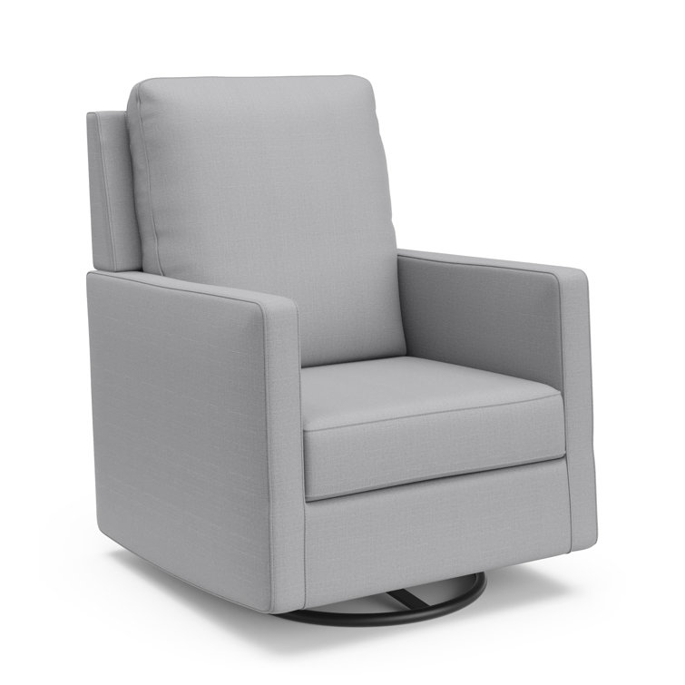 Fog Gray Upholstered Swivel Glider with Arm Rest