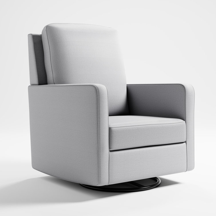 Fog Gray Upholstered Swivel Glider with Arm Rest