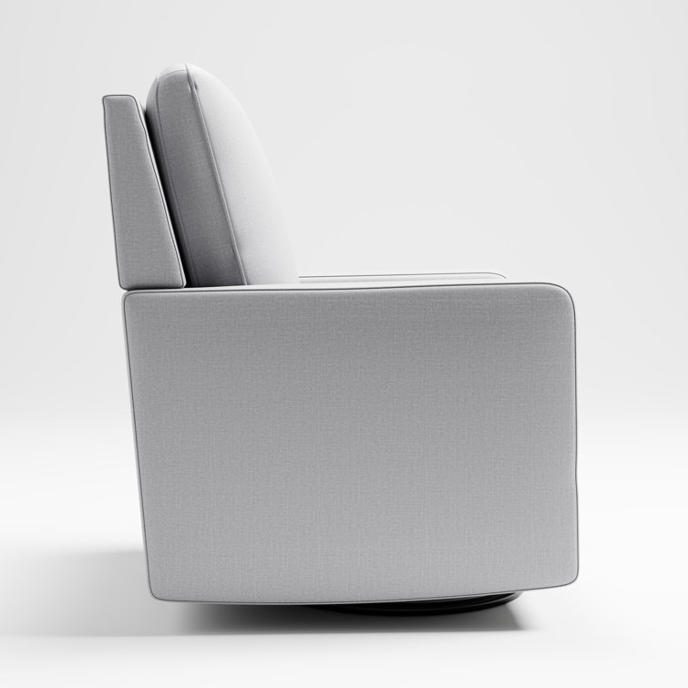 Fog Gray Upholstered Swivel Glider with Arm Rest