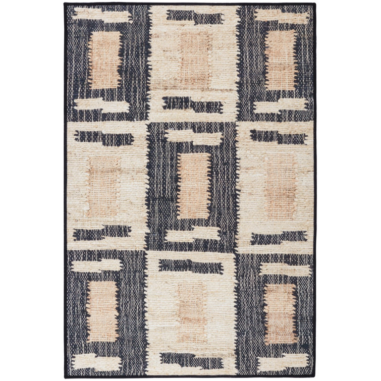 Cassia Natural Beige and Black Machine Washable Rug Runner