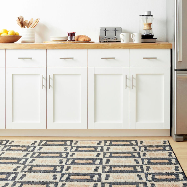 Cassia Natural Beige and Black Machine Washable Rug Runner