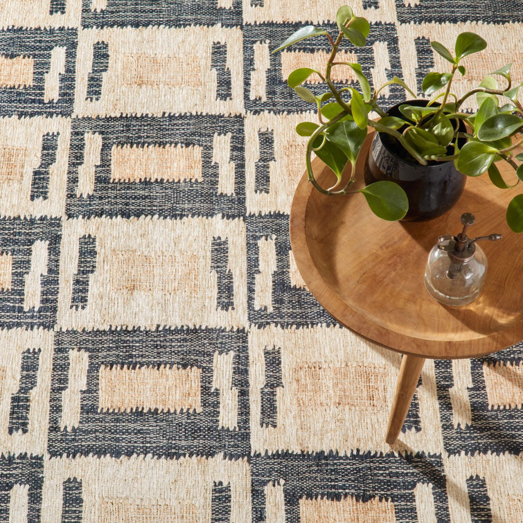 Cassia Natural Beige and Black Machine Washable Rug Runner