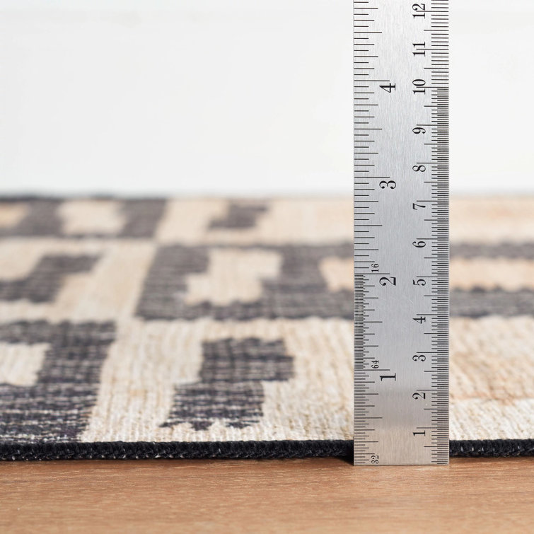 Cassia Natural Beige and Black Machine Washable Rug Runner