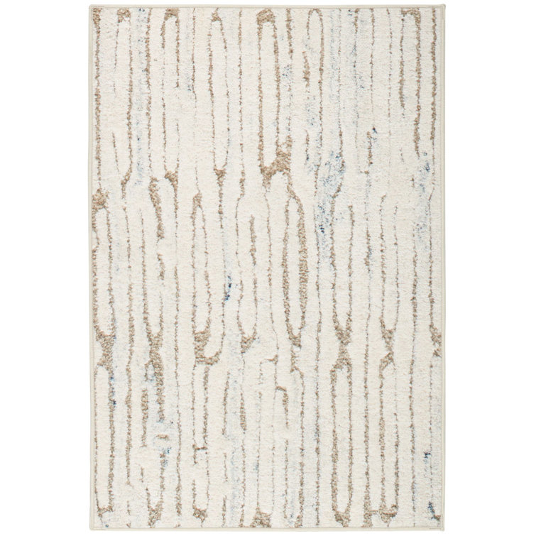 Oatmeal and Beige Synthetic Rectangular Washable Rug, 6' x 9'