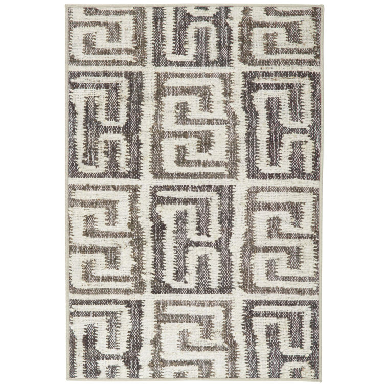 Gray and White Geometric Washable Synthetic Rug, 3' x 5'
