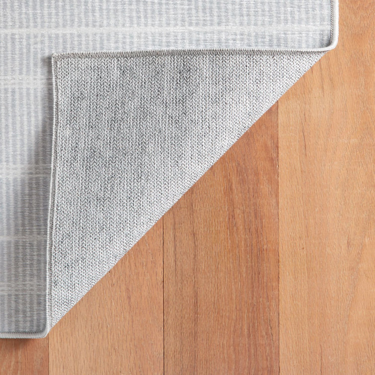 Samson Gray Striped Machine Washable Synthetic Rug 2' x 3'