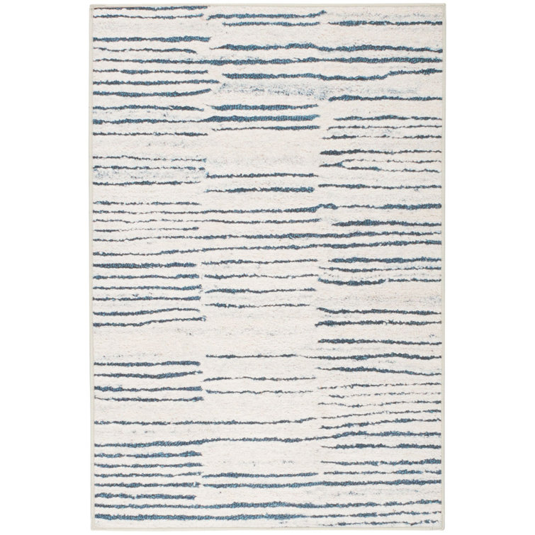 Avery Everglade Blue and White Machine Washable Synthetic Rug, 2x3