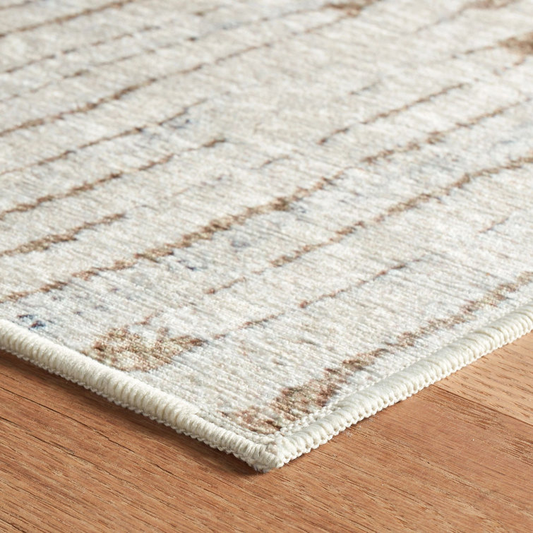 Oatmeal and Beige Synthetic Washable Rectangular Rug, 4' x 6'