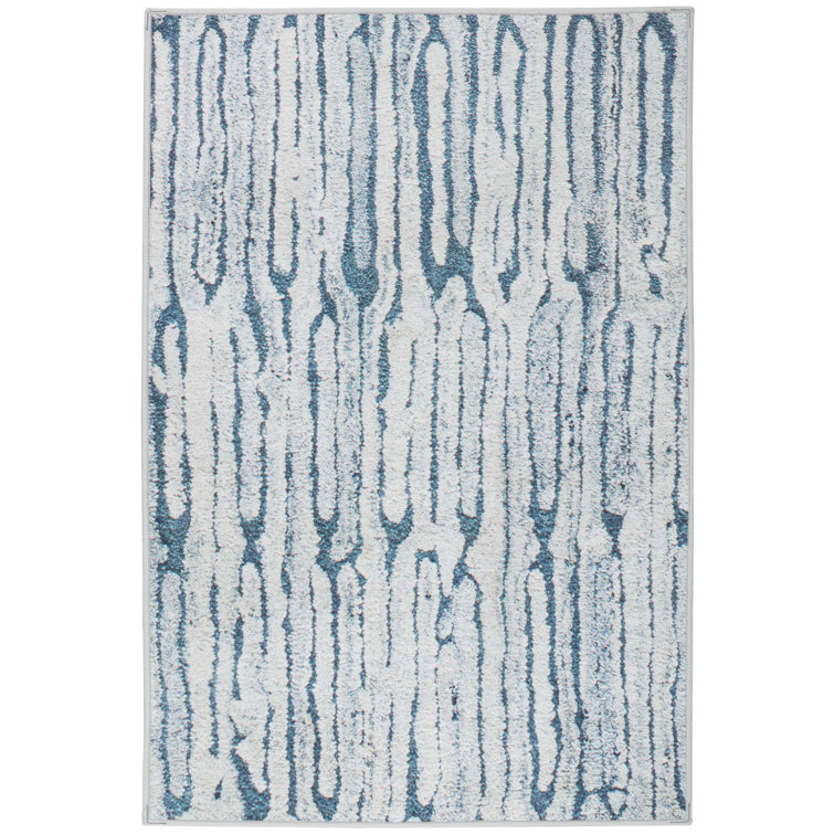 Blue and White Rectangular Washable Synthetic Rug 6' x 9'