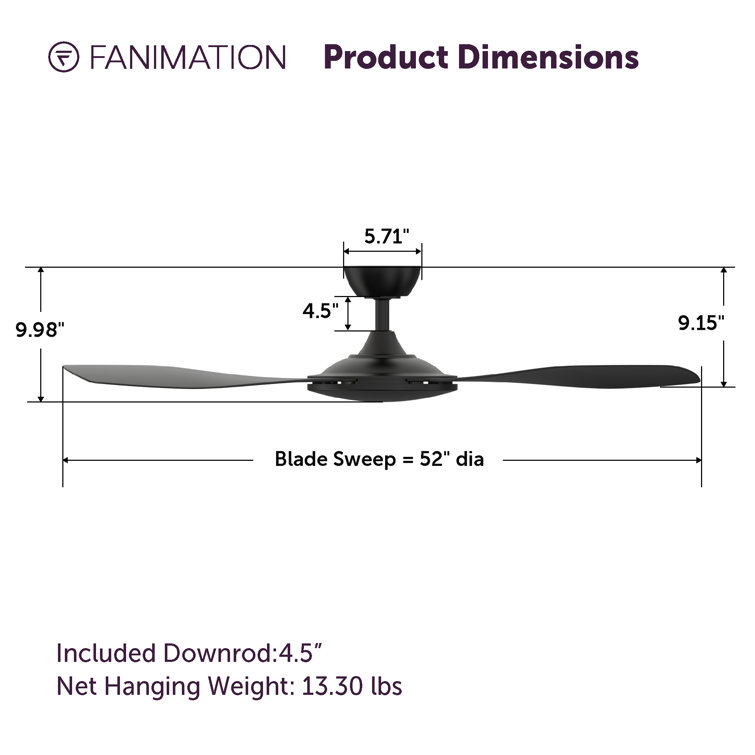 GlideAire 52" Smart Black Composite Blade Ceiling Fan with Remote