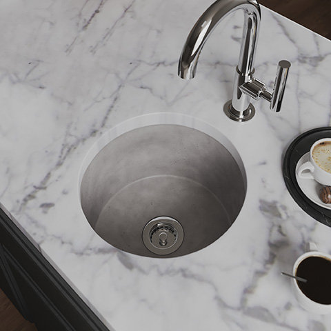 Ash Concrete Round Drop-In Bar Sink, 14" x 14"